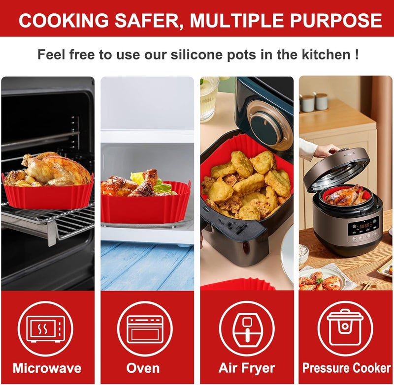 Apluskis 2-Pack Square Silicone Air Fryer Liners Pot, 8-Inch Reusable Inserts for 4–7QT Air Fryers, Food-Safe Oven Accessories - Image 4